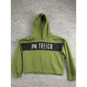 Treign Hoodie Womens‎ Small Green Colorblock Crop Fleece Pullover Sweatshirt